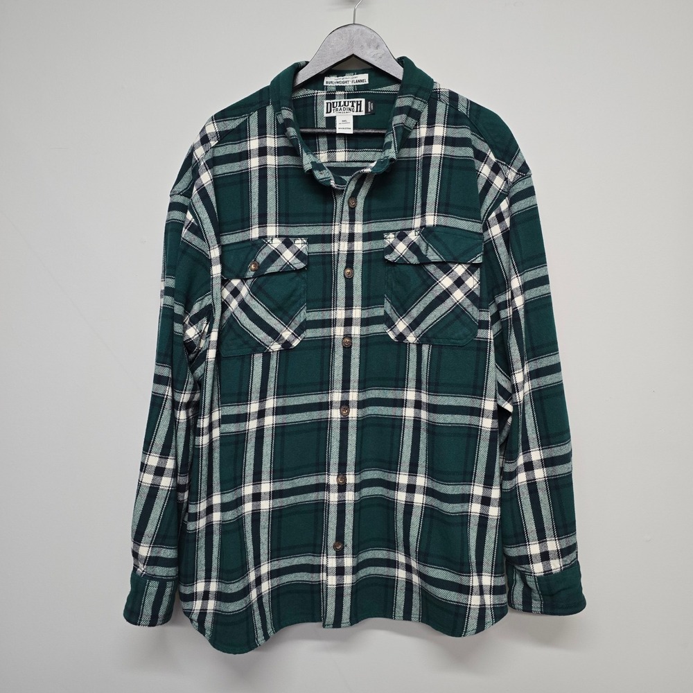 Duluth Trading Co Burlyweight Flannel Shirt Mens 3XL Green Plaid Cotton Workwear